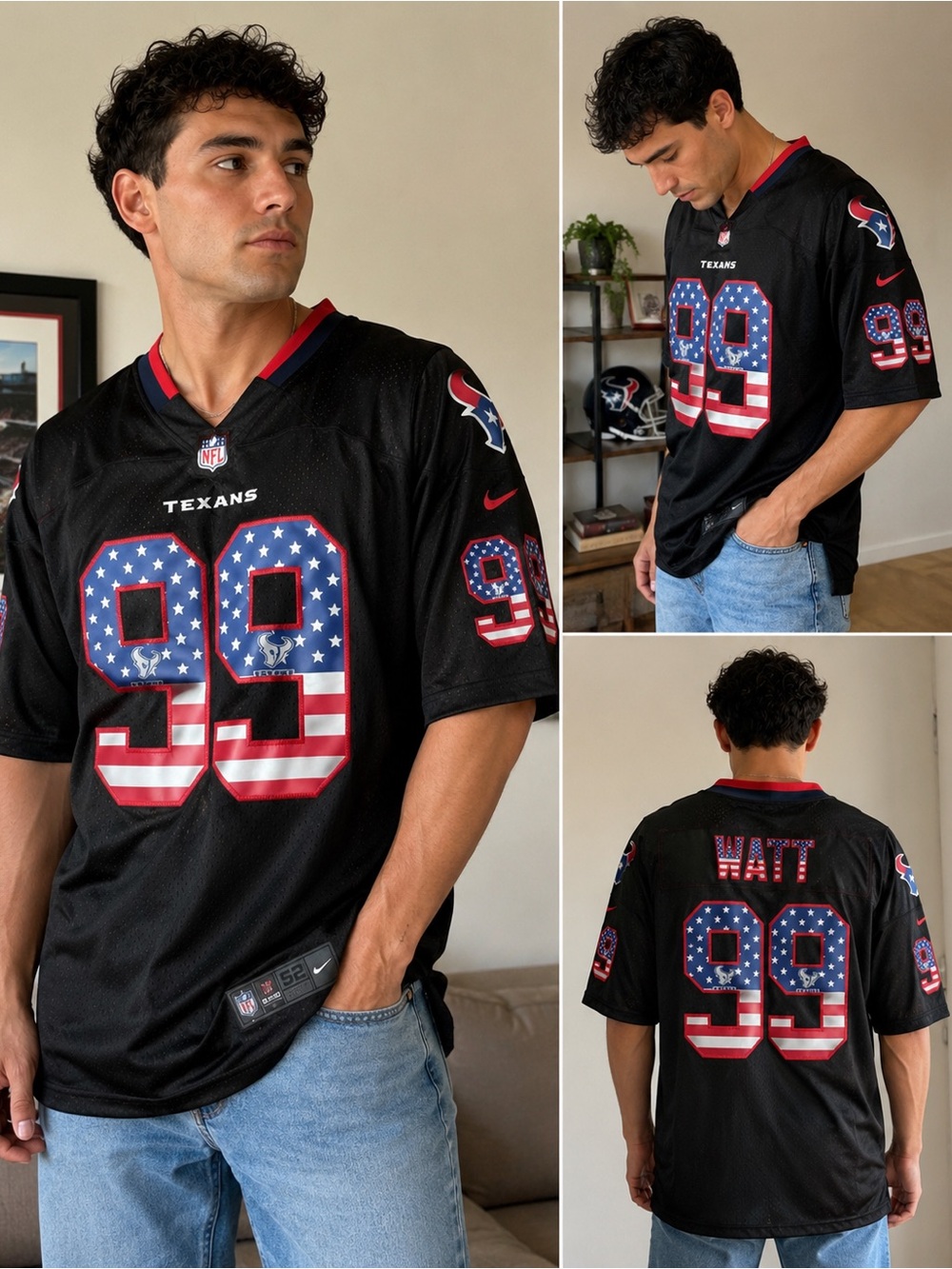 Nike NFL Houston Texans JJ Watt #99 Black USA Flag Jersey Men’s